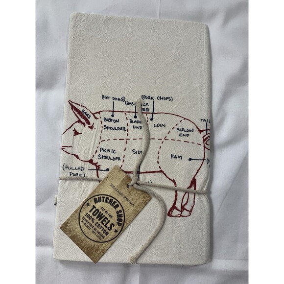 Williams Sonoma Butcher Shop Tea Towel Pig 100% Cotton - Picture 1 of 3